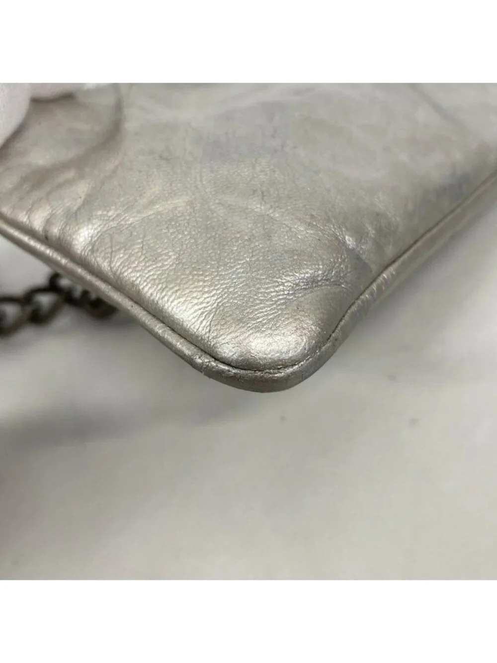 Chanel Pouch Camellia Leather Silver